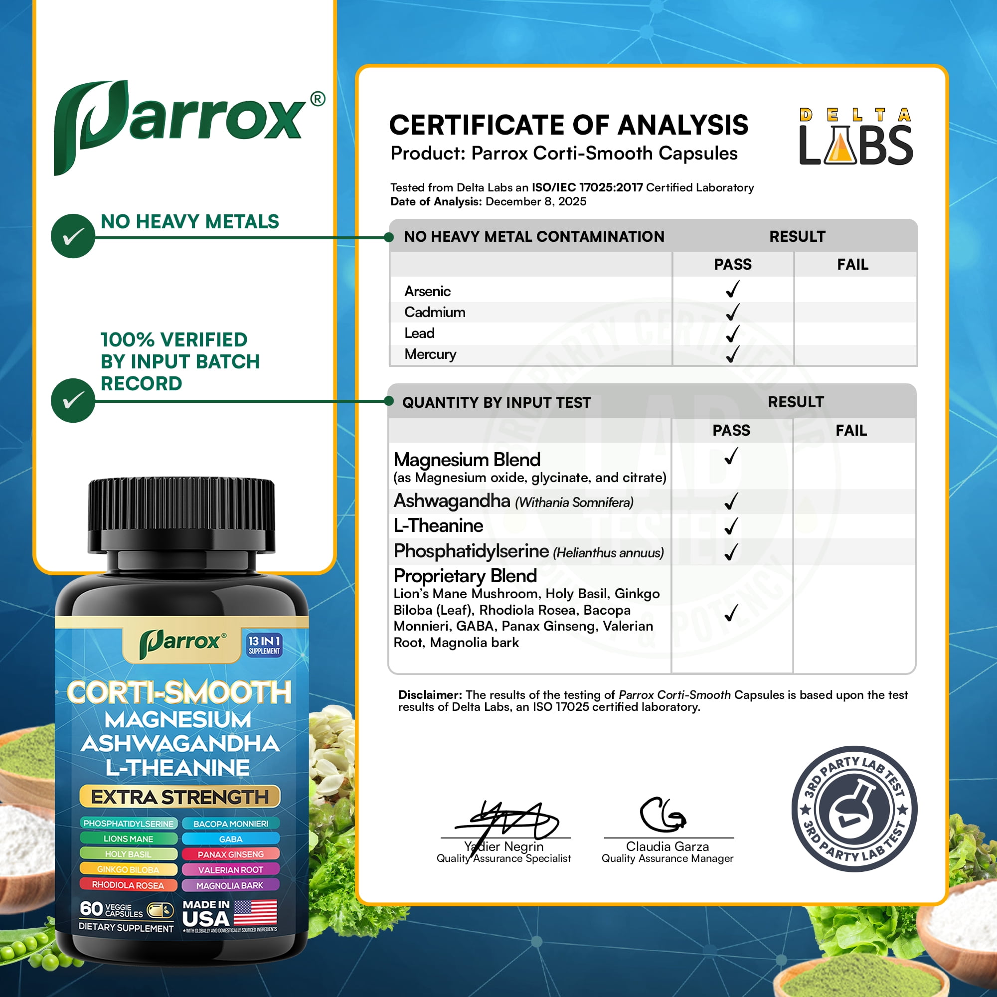 Parrox Corti-Smooth Cortisol Supplement Magnesium, L-Theanine, Ashwagandha, Phosphatidylserine, Valerian Root, Lions Mane, Bacopa Monnieri, Ginkgo Biloba, Panax Ginseng, Magnolia Bark, GABA (60 Caps)