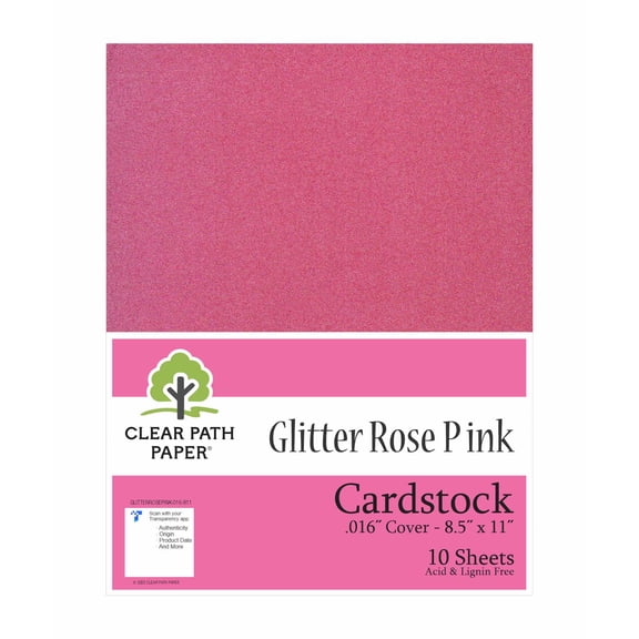 Glitter Rose Pink Cardstock - 8.5 x 11 inch - .016" Thick - 10 Sheets - Clear Path Paper