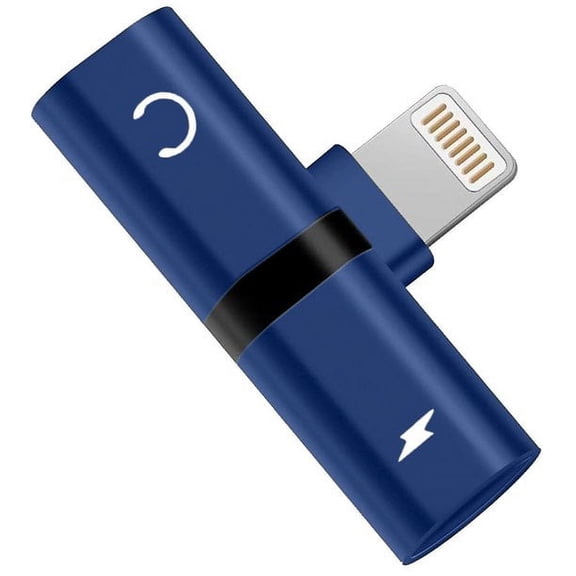 2 In 1 Headphone Adapter For IPhone To 3.5mm AUX Audio   Charger Splitter For IPhone 13/12/11/XS/XR/X/8/8Plus/7/7 Plus For Dual Headphone Audio and Charge Adapter Blue