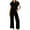Black, variant on Women's Plus Size Tops Sets Summer Two-piece Clothing Set With Lapel And Wide Leg Pants Casual Set