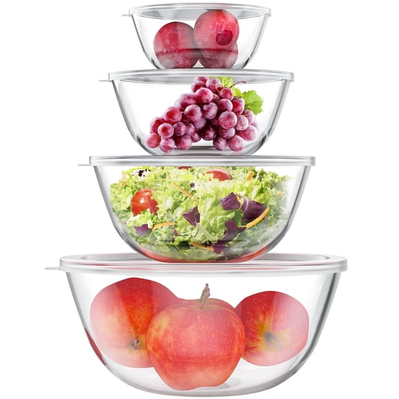 TINANA Glass Mixing Bowls Set, 4 Pack Glass Mixing Bowls with lids, Nesting Storage Bowls for Kitchen,0.5/0.75/1.5/2.5 QT Great for Prep, Baking, Serving