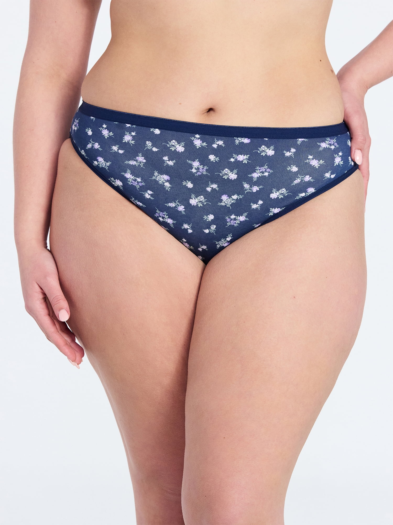 Joyspun Women's Cotton-Blend Hi-Cut Bikini Panties, 6-Pack, Sizes S-XXXL