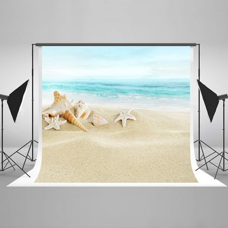 Image of HelloDecor 7x5ft Beach Sands Conch Starfish Photography Backdrop and Photo Booth Background