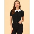 thumbnail image 3 of INSPIRE CHIC Blusa De Manga Corta Para Mujer Con Cuello Peter Pan En Contraste Azul polvoriento XS INSPIRE CHIC Camisa, 3 of 5