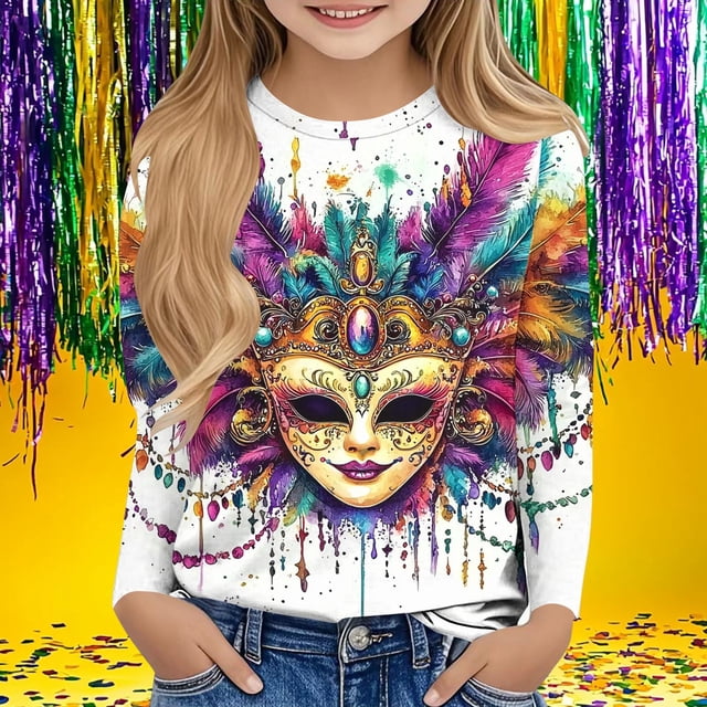Blusas y camisas de manga larga con cuello redondo Camisas con estampados de manga larga Cuello redondo lindo Blusas casuales elegantes Ropa Camisas de cuello redondo Niña Top de poliéster