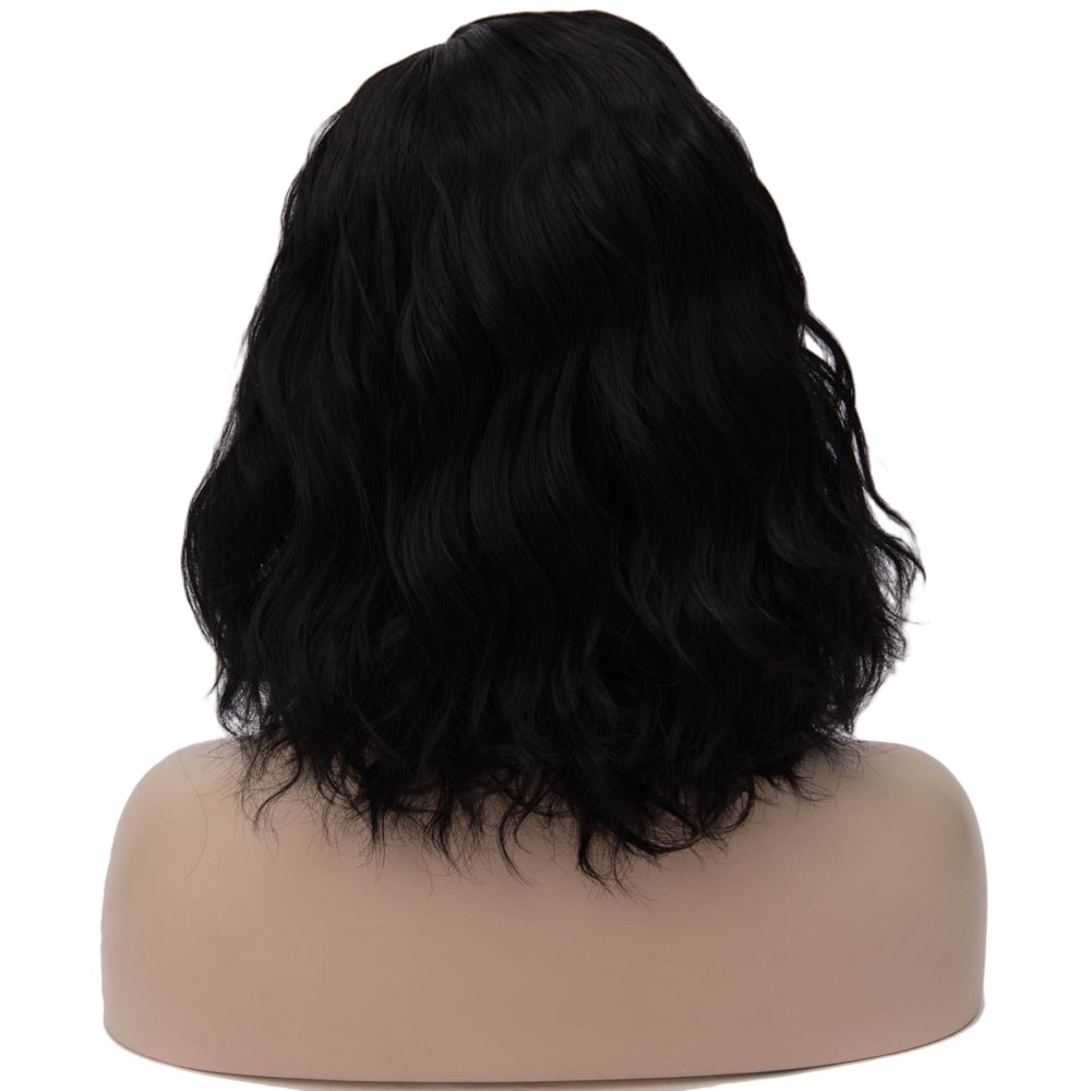 BERON Black Short Wigs Women Girls Curly Wavy Hair Wig 14" Body Bob Cosplay Party or Daily Use Wigs