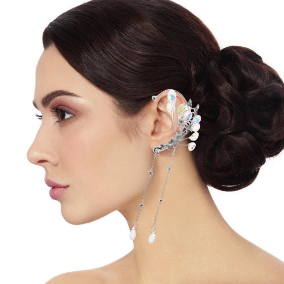 ETEREAUTY Fairy Butterfly Crystal Tassel Clip- Ear Earrings No Piercing for Wedding Party Jewelry Accessories
