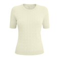 thumbnail image 5 of Delayuji Women's Short Sleeve Knitted T-Shirt Fashion Solid Color Crew Neck Elegant Lightweight Pullover Top Spring Summer Outfit, 5 of 5