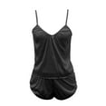 thumbnail image 4 of Spencer 2Pcs Women's Sexy Lingerie Sleepwear Set V Neck Silk Satin Pajamas Cami Shorts Set Nightwear (L, Black), 4 of 5