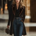 thumbnail image 2 of jobturf Long Jackets for Women Single Breasted Notched Lapel Velvet Overcoat Long Sleeve Going Out Tops Dressy Casual Long Trench Coats with Pockets, 2 of 6