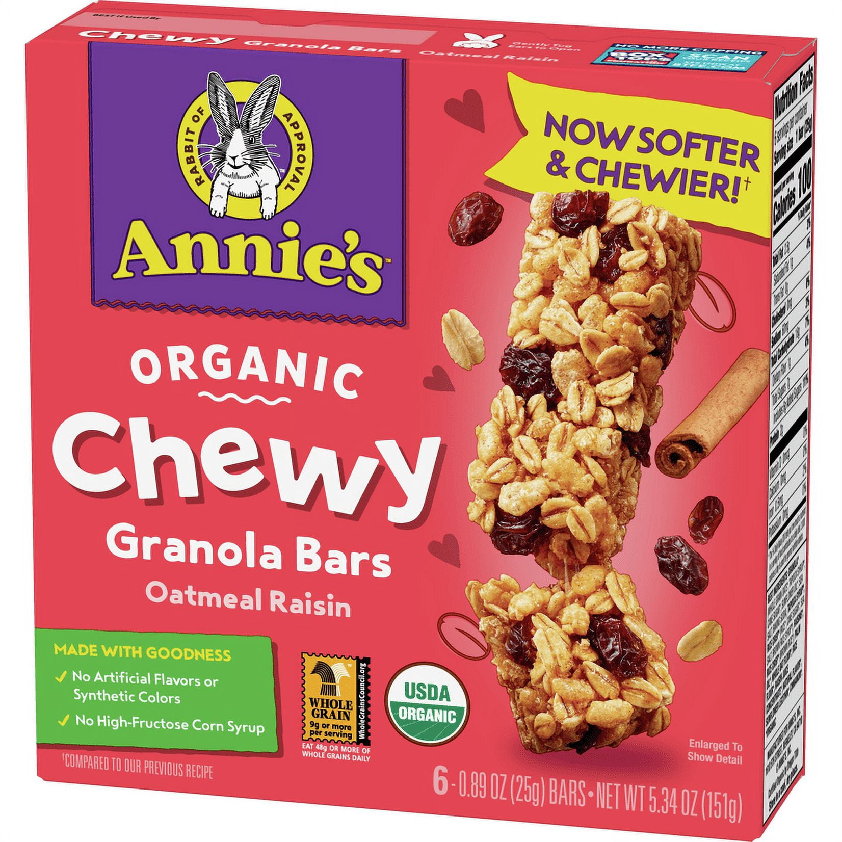 Annie's Organic Chewy Granola Bars, Oatmeal Raisin, 5.34 oz, 6 ct