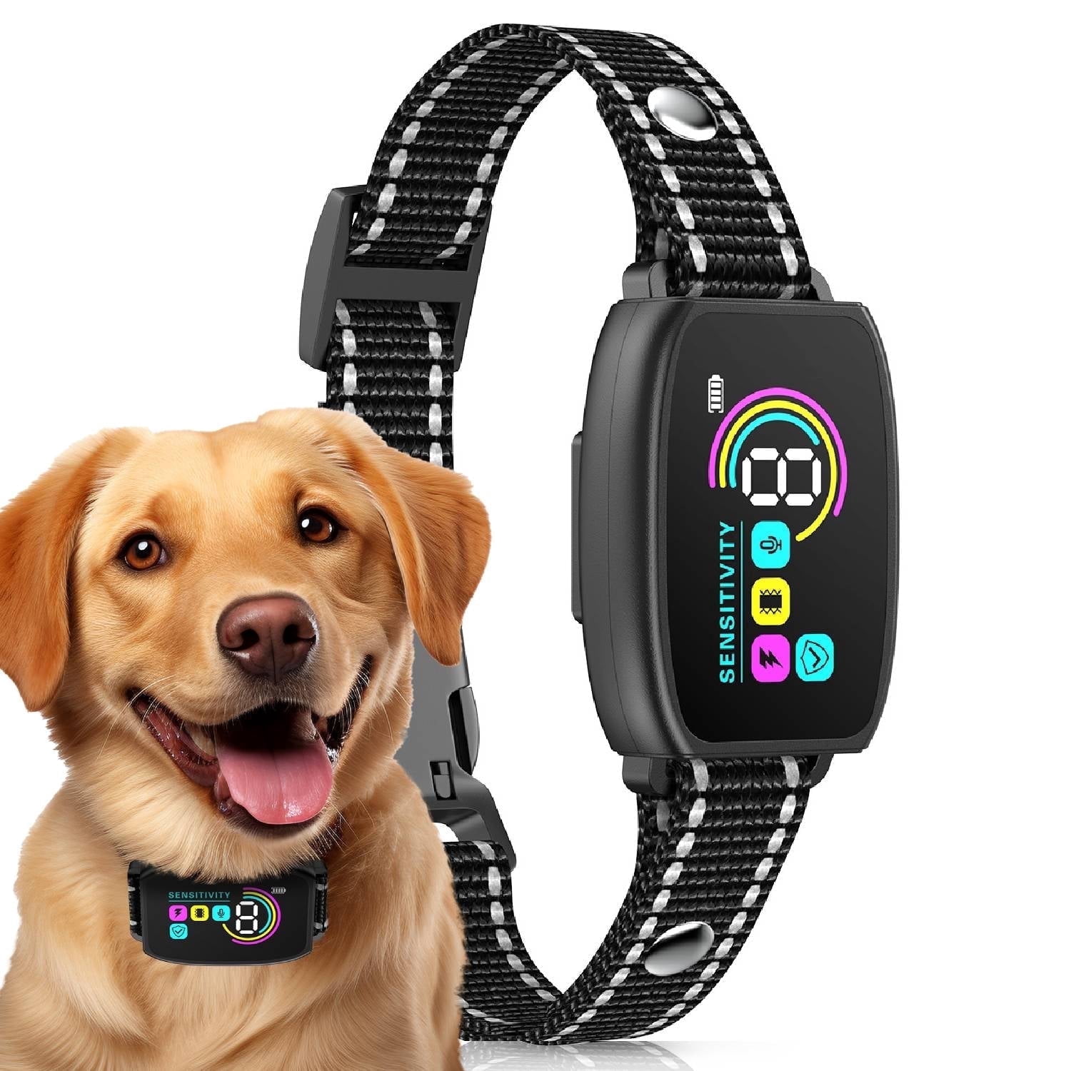 GJX Bark Collar for Dog Anti-Barking Dog Collar for Large Medium Dog Smart Auto Training Dog Collar with Screen Rechargeable Adjustable Shock Collar with 8 Levels Beep & Shock Modes