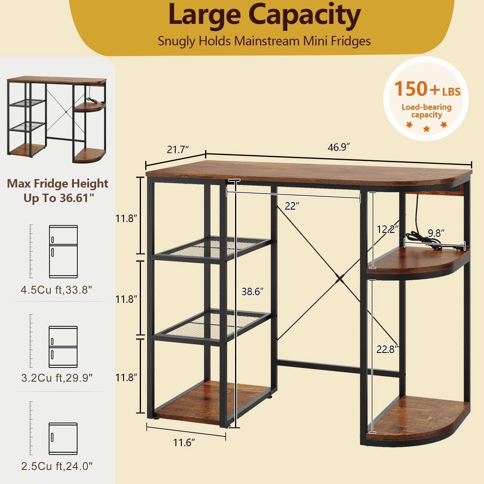 Huisuilinss Mini Fridge Stand With Storage,Kitchen Bakers Rack,6-Tier Coffee Bar Cabinet & Microwave Stand,Mini Fridge Cabinet With 4 Power Outlet And Air Switch For Dorm Office Apartment