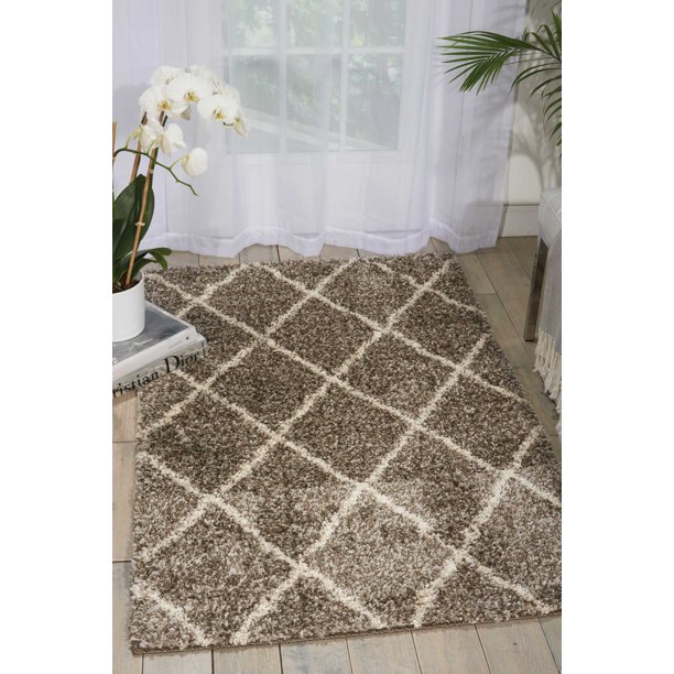 Nourison Brisbane Trellis Shag Stone 5' x 7' Area Rug, (5' x 7