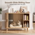 thumbnail image 4 of Cat Litter Box Enclosure with Sliding Doors, Wooden Cat Furniture Cabinet with 2 Storage Shelves & Top Table, Kitty-Friendly Round Entry, Hide Messy,Oak, 4 of 9