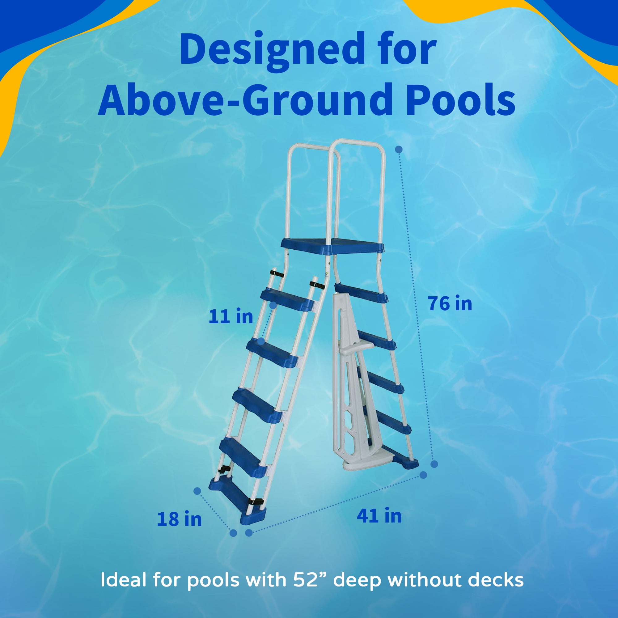 Blue Wave 52-in a-Frame Ladder w/ Safety Barrier and Removable Steps for Above Ground Pools