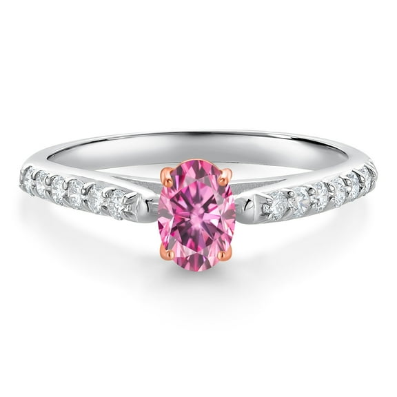 Gem Stone King 10K White and Rose Gold Engagement Ring Pink Moissanite and Lab Grown Diamond (0.64 Cttw)