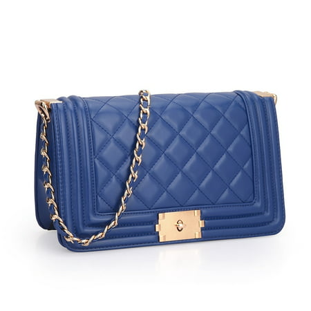 Dasein  Quilted Crossbody Bag with Intertwined Leather Goldtone Chain Straps