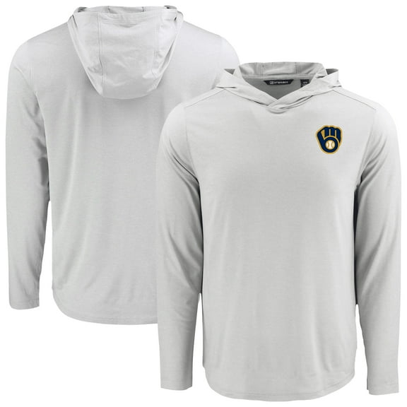 Men's Cutter & Buck Gray Milwaukee Brewers Coastline Epic Comfort Recycled Eco Hoodie Long Sleeve T-Shirt