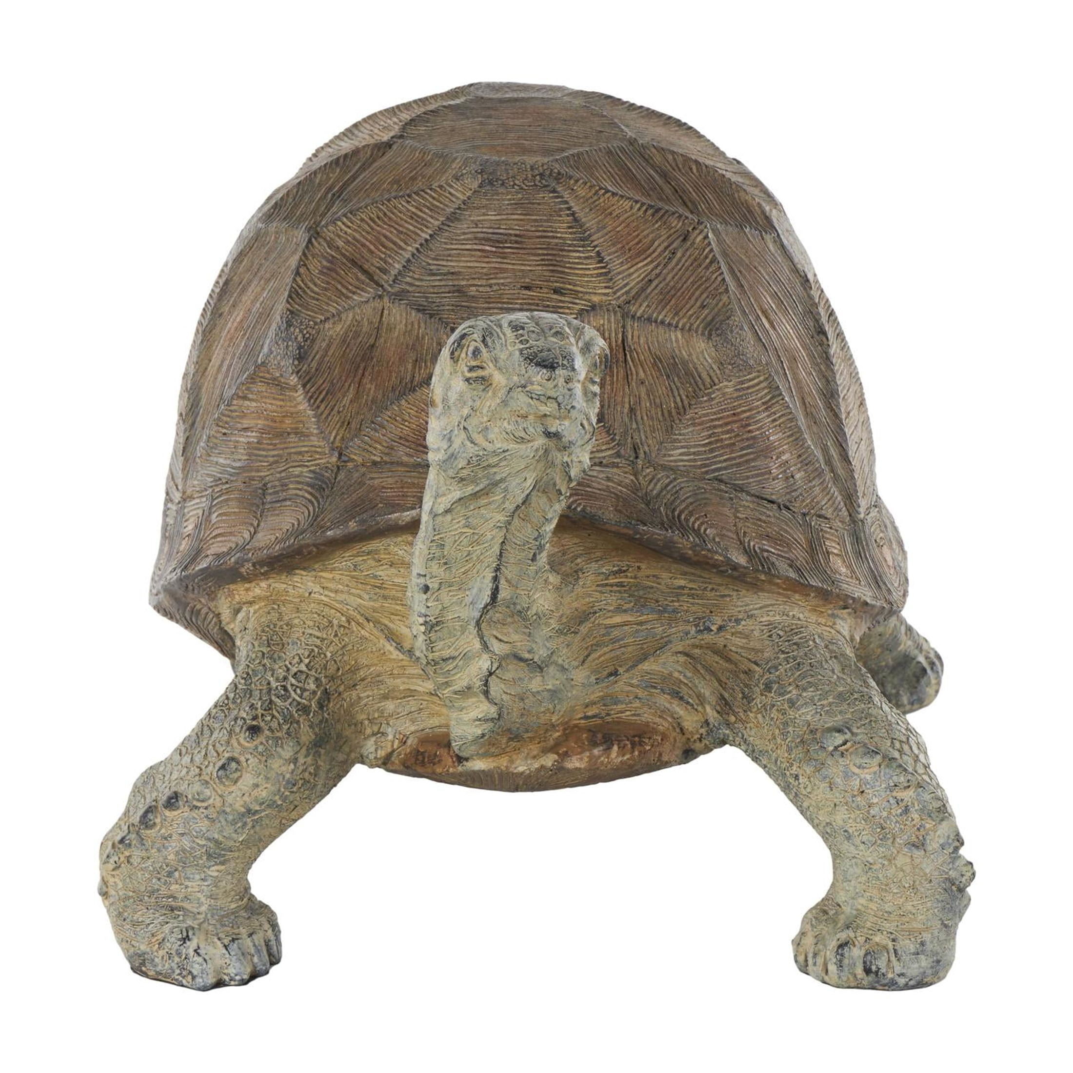 DecMode 13" Distressed Textured Turtle Garden Sculpture with Patterned Shell