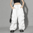 thumbnail image 3 of EnJoCho Cargo Pants Girls High Waisted Baggy Fashion Streetwear 𝖸2𝖪 Drawst𝗋ing Trousers Outdoor Workout Wide Leg Hiking Utility 𝖳rekking Adventure Casual, 3 of 6