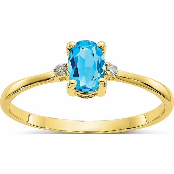 10K Yellow Gold Polished Geniune Diamond & Blue Topaz Birthstone Ring (Size 6) Made In India 10xbr213