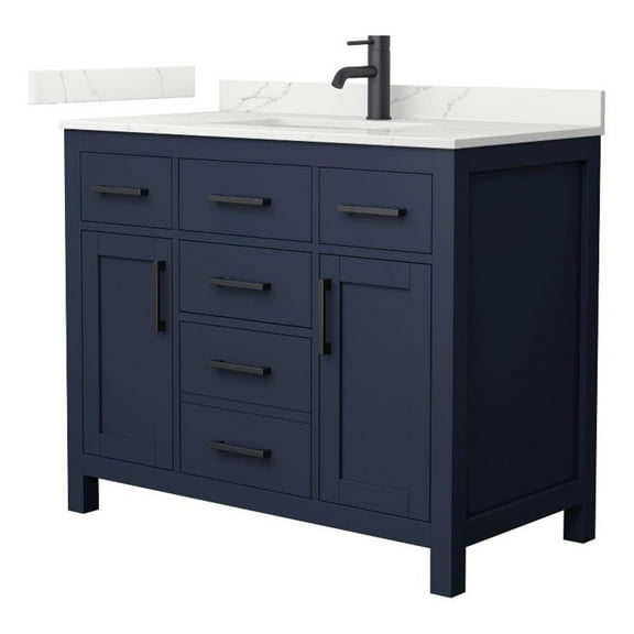 Beckett 42" Dark Blue Single Vanity & Giotto Quartz Top (1-Hole) & Black Trim