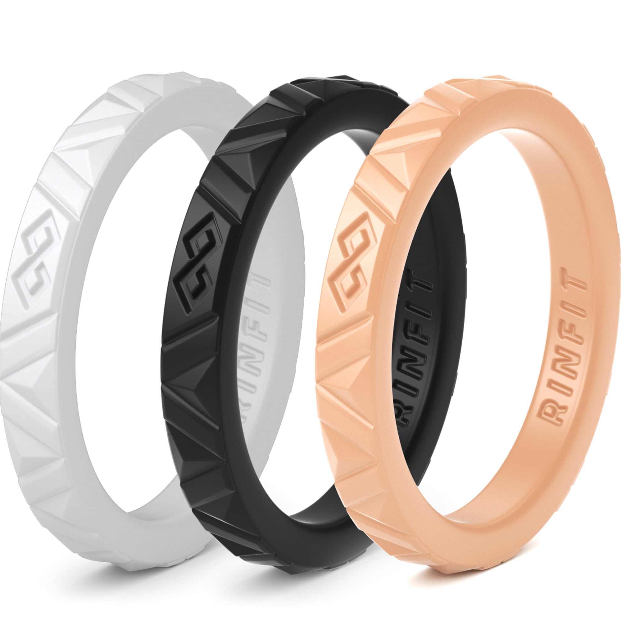 Rinfit Stackable Silicone Rings Thin rubber Wedding Bands for Women