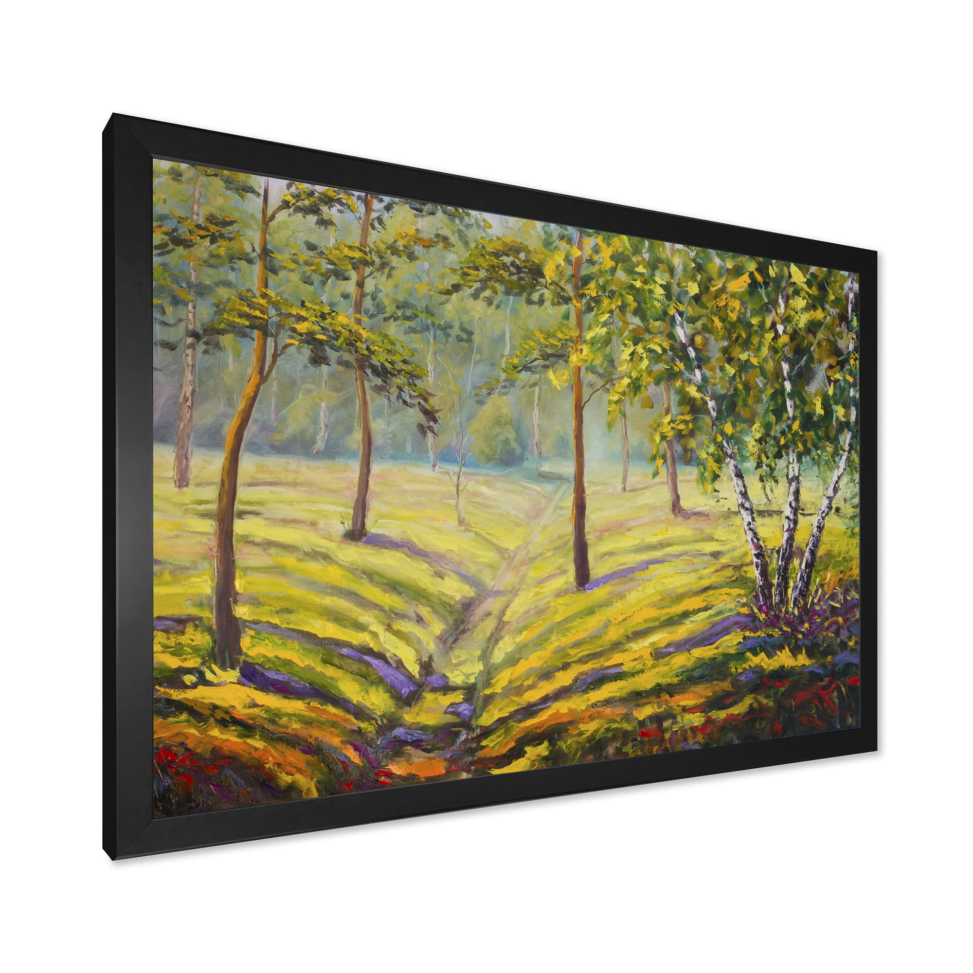 Designart 'Bushes and Pine Trees In The Forest II' Traditional Framed Art Print