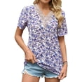 thumbnail image 1 of FJUCHAI Chemises Imprimées pour Femmes Été Décontracté Col Rond Manches Courtes Blouses Mignonnes Florales Tops Amples, 1 of 9
