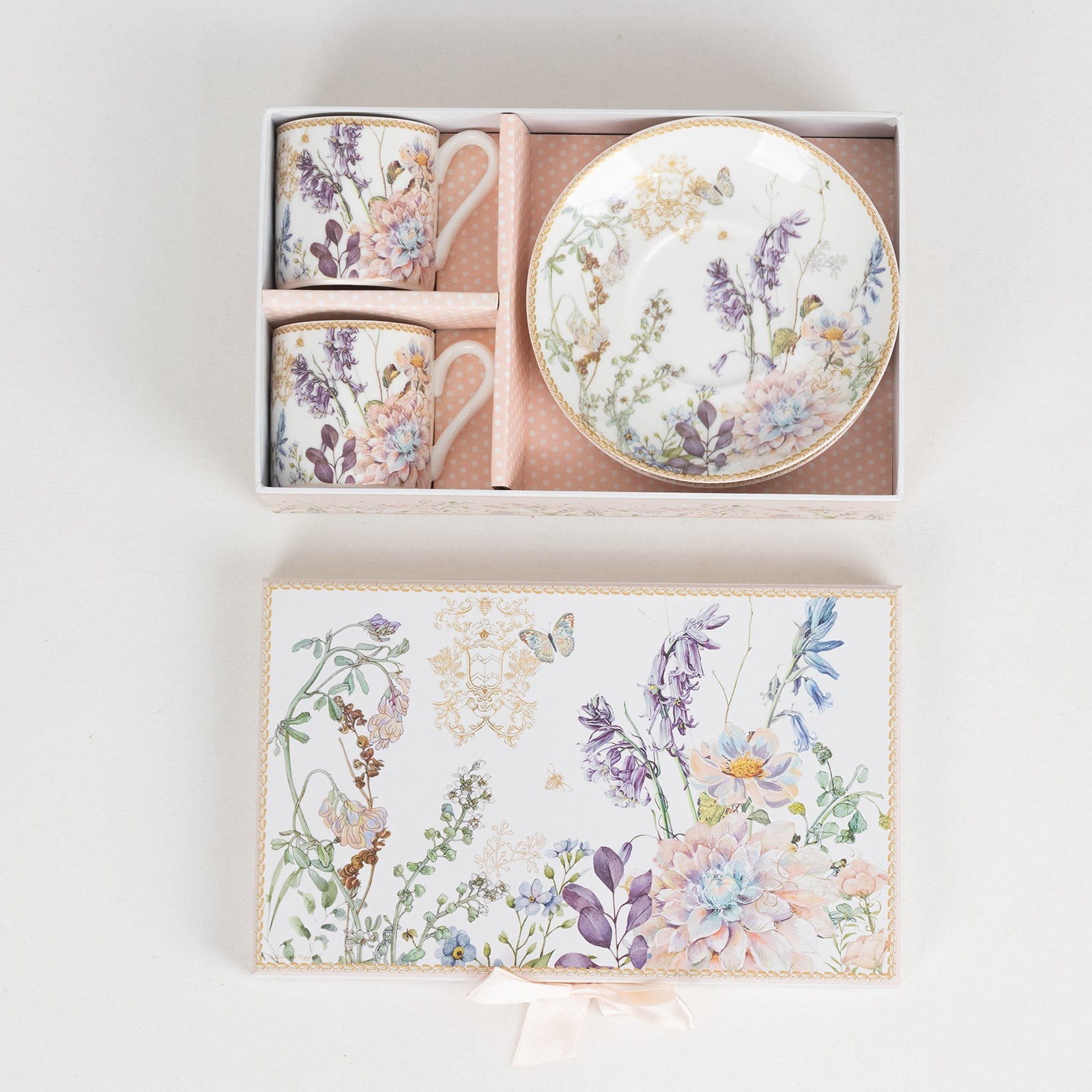 BalsaCircle 2 Blush Porcelain Espresso Cups and Saucers with Gift Box Party Accessories