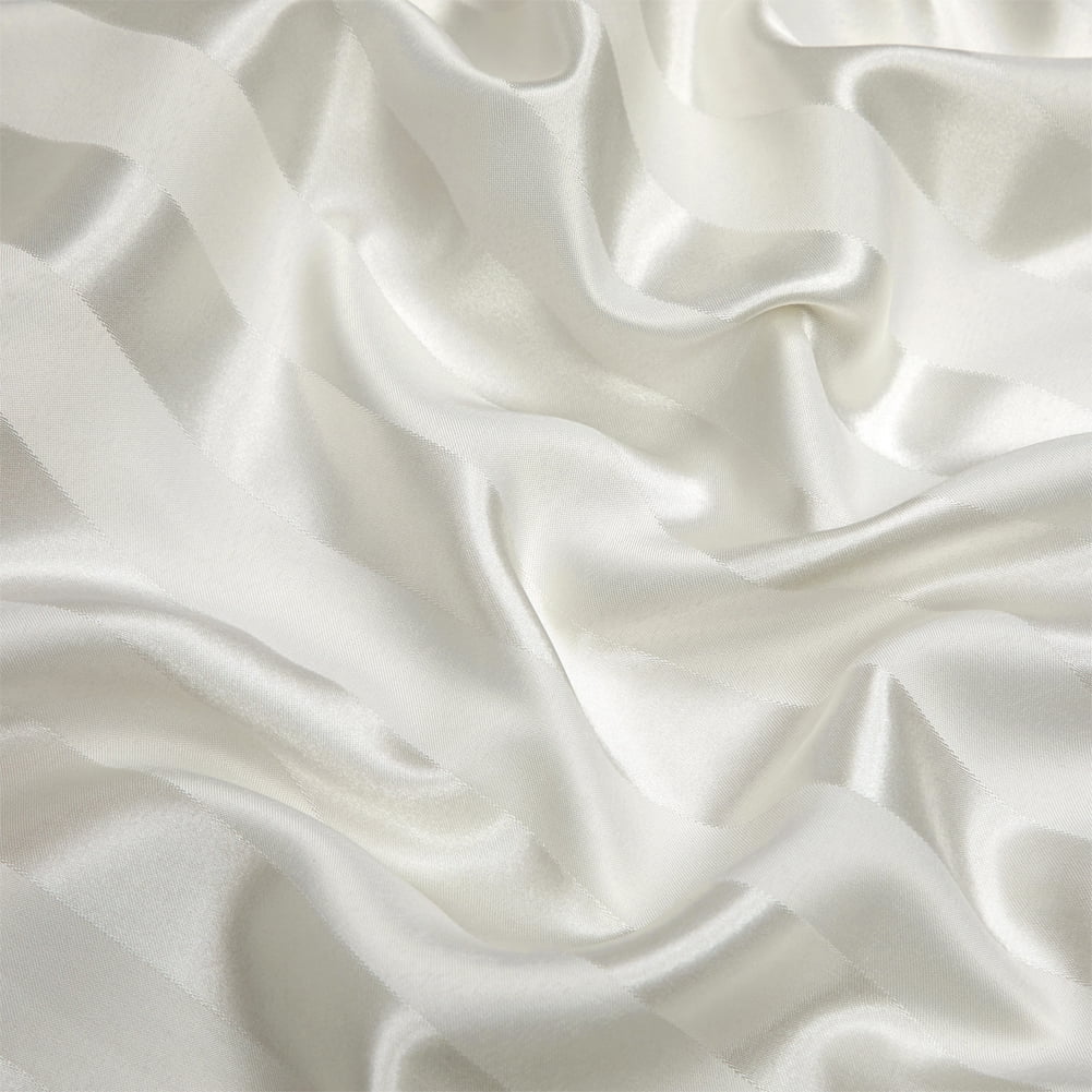 AiMay Italian Style  6 Piece Satin Bed Sheet Set Stripes Super Soft Deep Pocket 1800 Luxury Rich Silk 1 Flat Sheet 1 Fitted Sheet 4 Envelope Pillowcases Stain-Resistant Wrinkle Free (King, Off White)