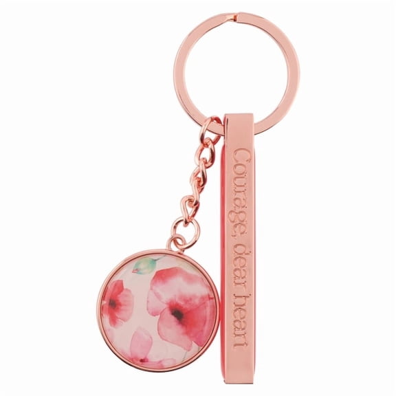 Heartfelt Women's Keychain, Courage Dear Heart Floral Coral Poppies, Rose Gold Metal, (Hardcover)