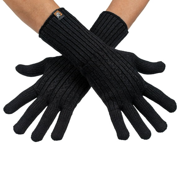 Wool Cable Knit Gloves - Made in the USA - Super Soft Merino Wool - Small - Black