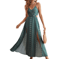 thumbnail image 1 of Vestido de Verano para Mujer, , con Escote en V, Estampado Floral, Estilo Tropical, con Abertura Lateral para Playa Verde S, 1 of 10