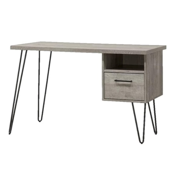FurniFact Gray Wood Desk with Storage – Computer Work Table with Drawer and Shelf