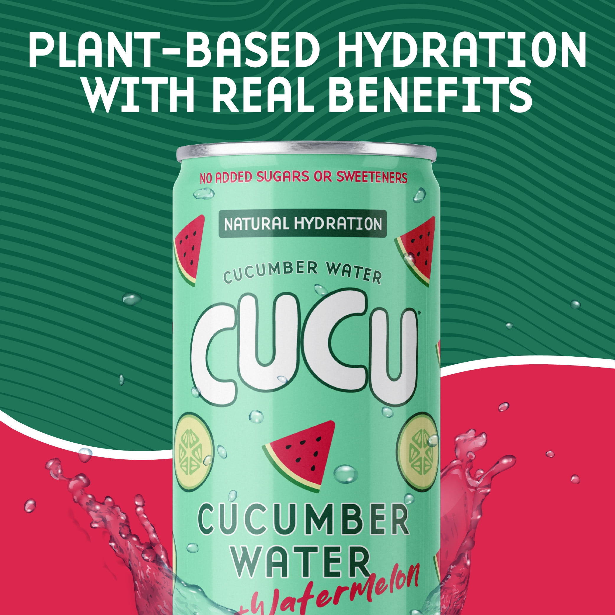 CUCU Pressed Cucumber + Watermelon Water, Real Cucumber & Watermelon Juice, Vitamin C, No Sugar Added, Non-GMO, 11 fl oz, 12 Pack
