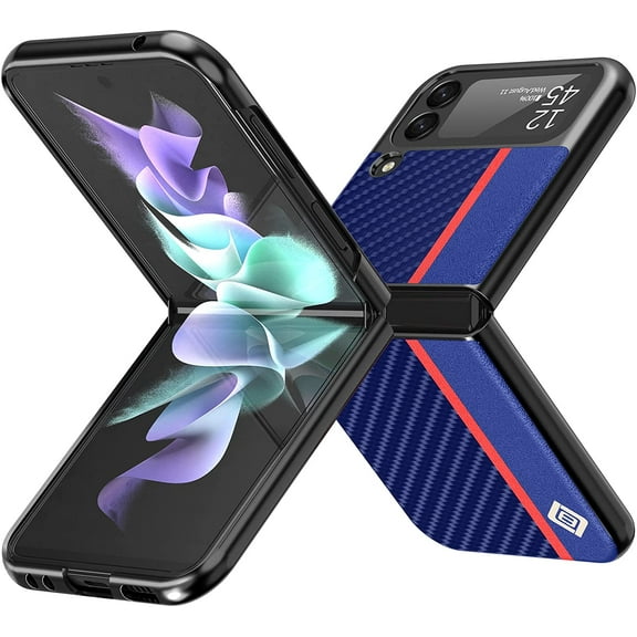 for Samsung Galaxy Z Flip 3 5G Case,Carbon Fiber Premium PU Leather Ultra Thin Shookproof Anti-Fall Folding Screen Phone case Compatible with Samsung Galaxy Z Flip 3 5G(2021)-Blue