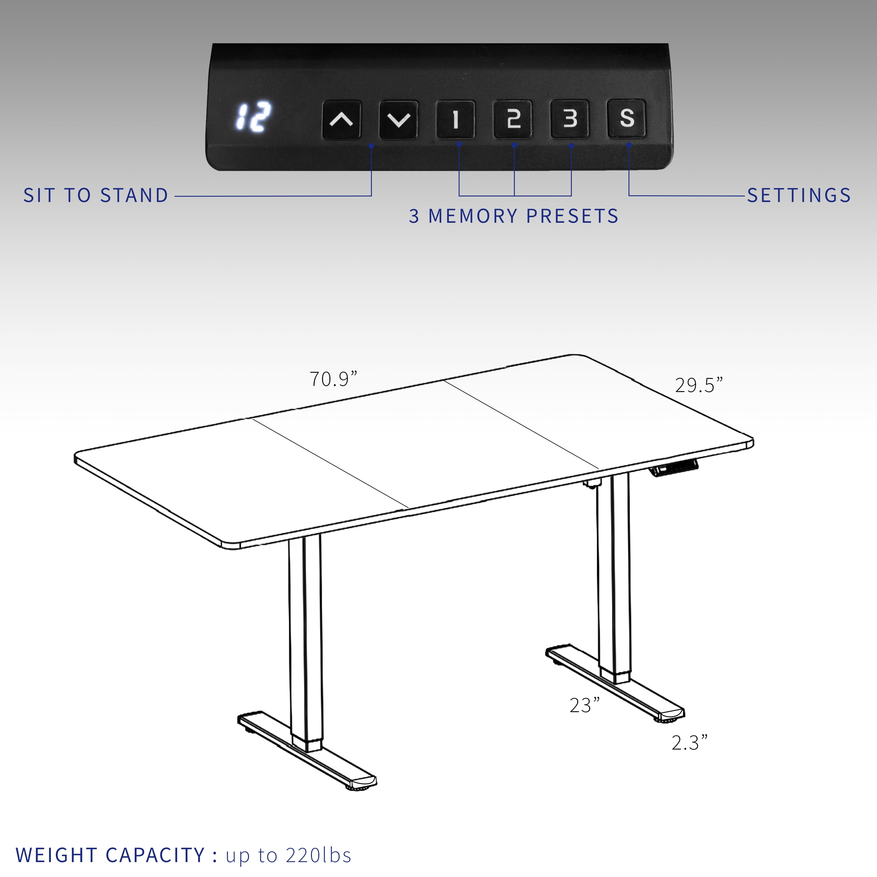 VIVO Electric Dual Motor 71” x 30” Desk, Black & Vintage Brown Top, White Frame