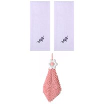 Unique Bargains 3 Pcs Cotton Soft Floral Hand Towels Purple/Pink-2 13" x 29"/6" x 15"