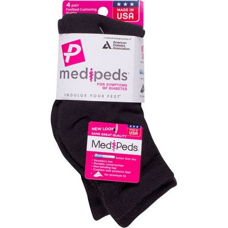 MediPeds - Ladies Diabetic Quarter Socks, 4 Pairs - Walmart.com ...
