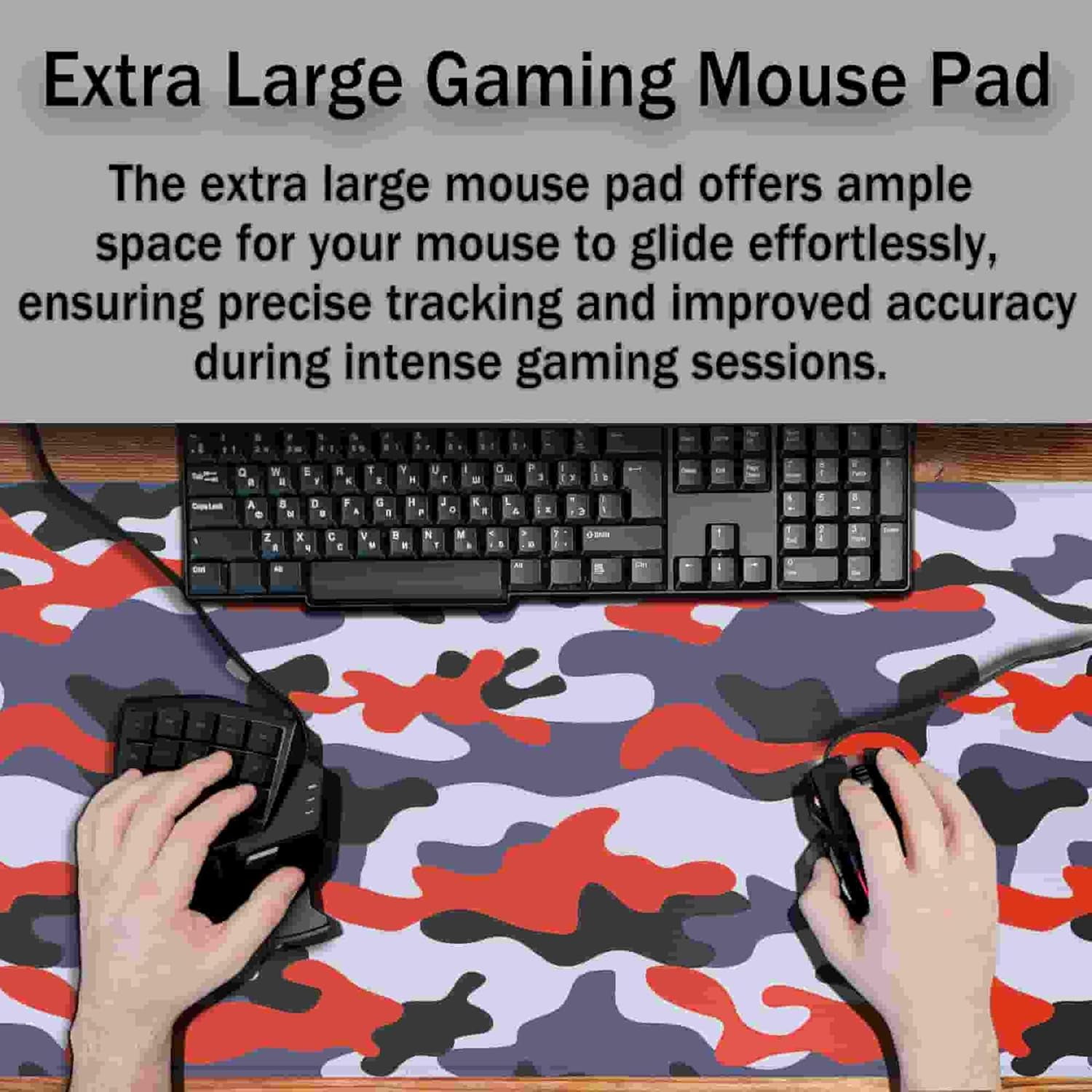 Keyboard Mouse Pad Blue Home Office Desk Pad Large Mousepads Computer Mat Keyboard Desk Mat Waterproof Non-Slip Rubber Base 35.4" X 15.7" for Game Office, Camouflage with Red Spots