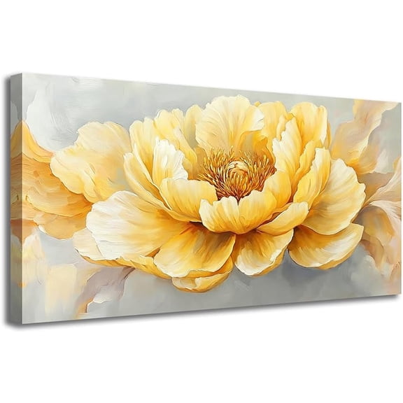 ZHONGYUTONG Yellow and Grey Canvas Wall Art Abstract Floral Paintings Wall Decor Modern Yellow Flower Artwork Prints for Bedroom Living Room Home Decor Framed (12.00" x 24.00")