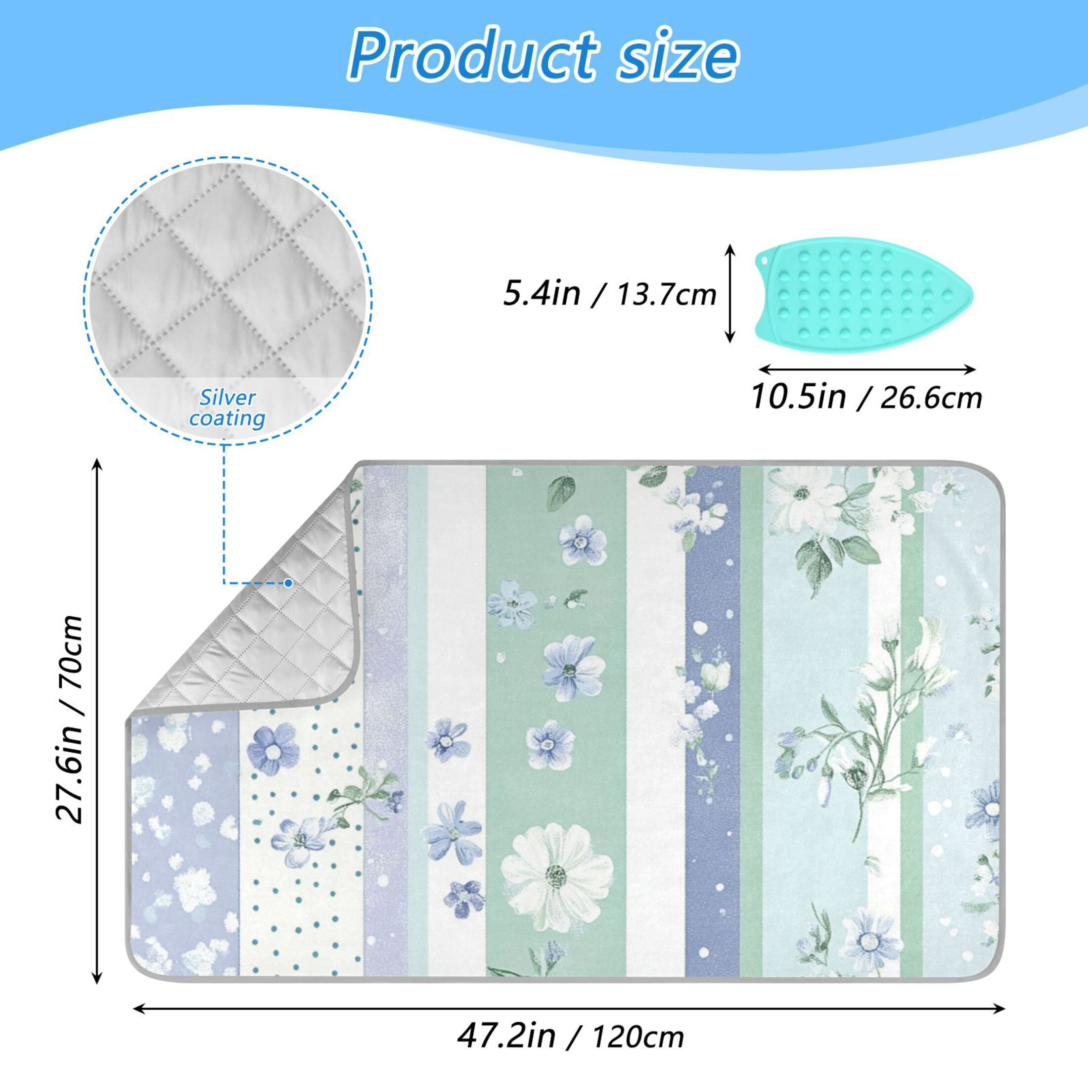 Blue-green Vertical Stripes Florals Leaves Ironing Mat Blanket Portable Travel Ironing Pad Heat Resistant Pad 47.2" x 27.6”