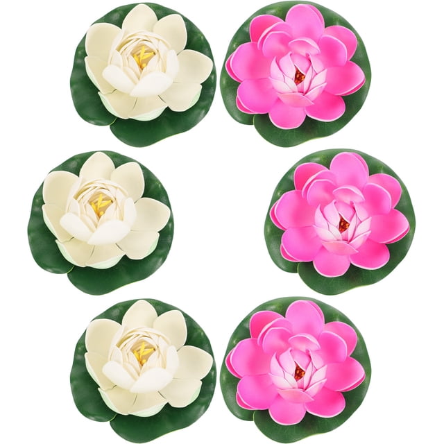 6 piezas de espumas flotantes artificiales de flor de loto, adornos de loto realistas para estanque