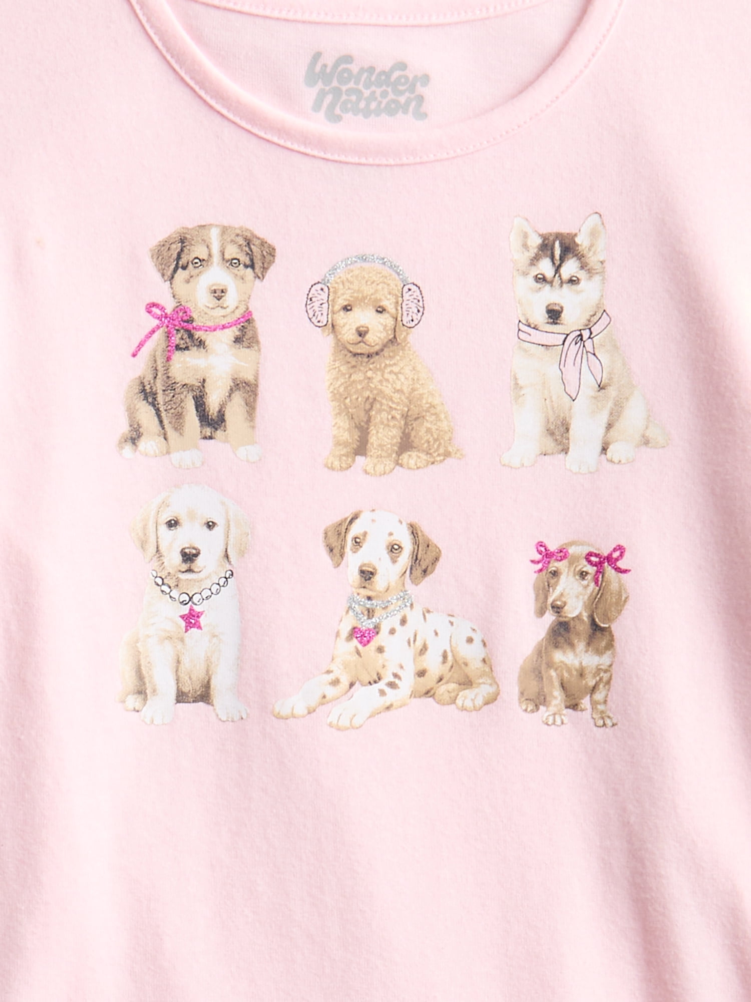 Wonder Nation Girls Graphic Tee with Long Puff Sleeves, Sizes 4-10