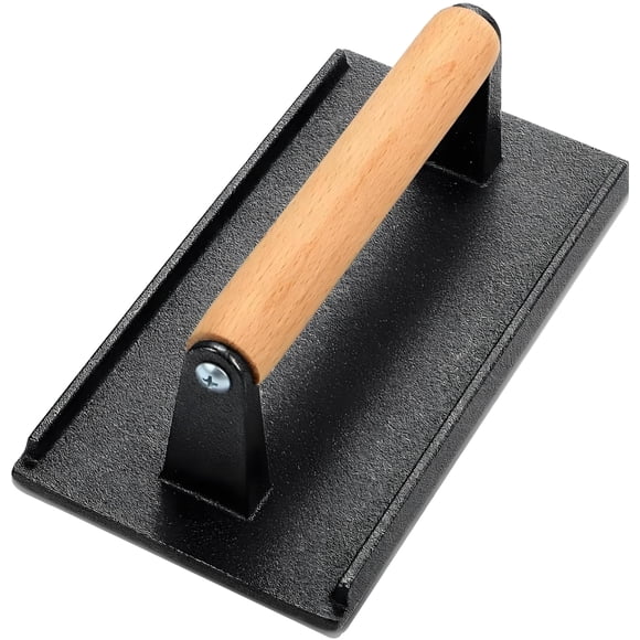 onlyfire Cast Iron Meat Press Grill Press with Wooden Handle, Great for Squeezing Fat from Meats, Flattening Bacon, Paninis, and Burgers