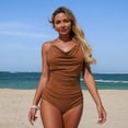 thumbnail image 3 of Tsesme Women’s Swimsuit Cowl Neck One Piece Bathing Suit Back Strappy Ruched Modest Swimwear, 3 of 7