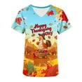 thumbnail image 6 of QATAINLAV Thanksgiving Scrubs for Women Novelty Turkey Graphic Prints Short Sleeve V Neck Nursing Scrub Tops Medical Working Uniform Blouse Holiday Workwear Light Blue L, 6 of 7