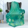 thumbnail image 4 of Green Flower Soft Flannel Fleece Throw Blanket, Floral Arrangement Vibes Leaves Petals Swirls, Cozy Plush for Indoor and Outdoor Use, 70" x 90", Pistachio Turquoise, by Ambesonne, 4 of 5